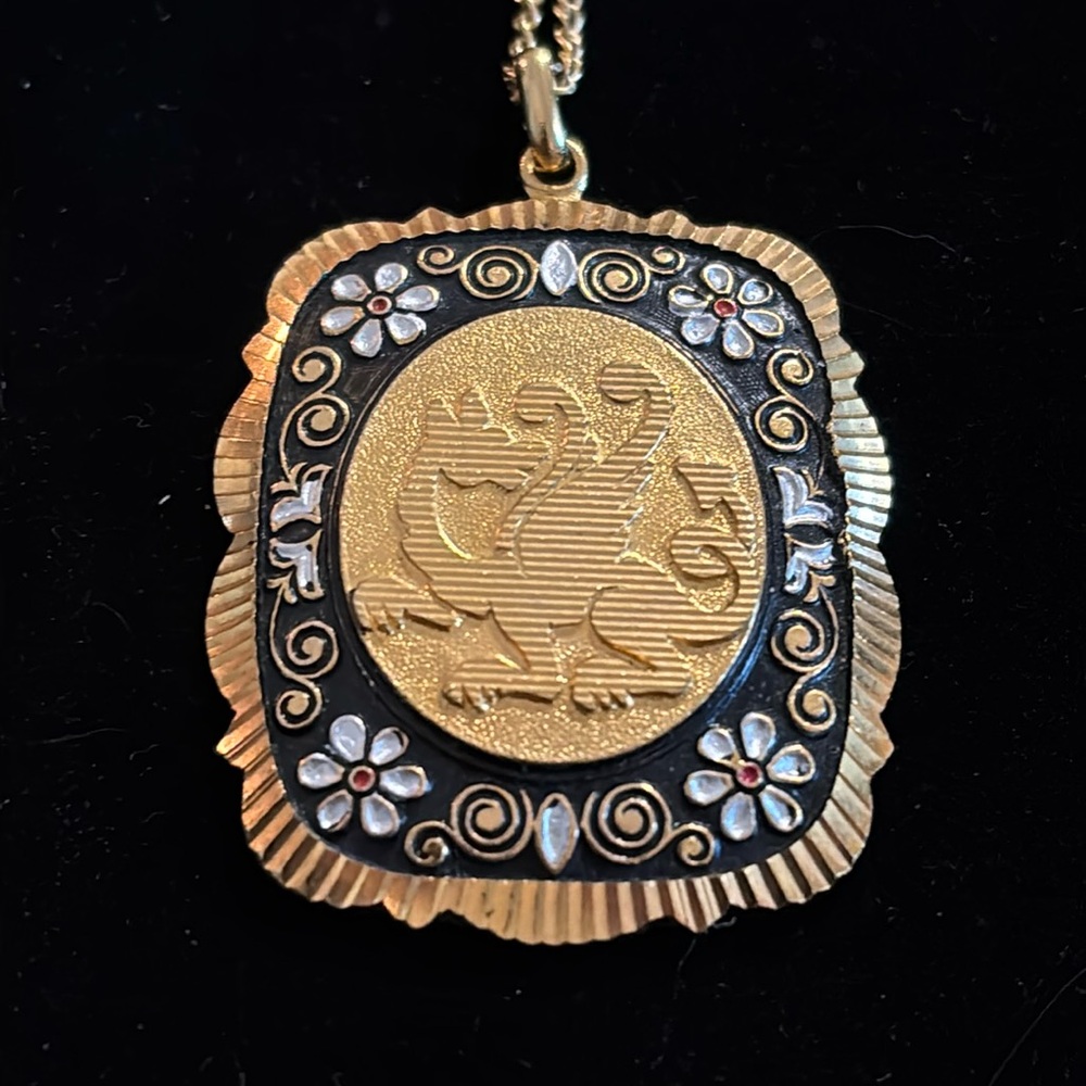 Whimsical damescene style dragon pendant